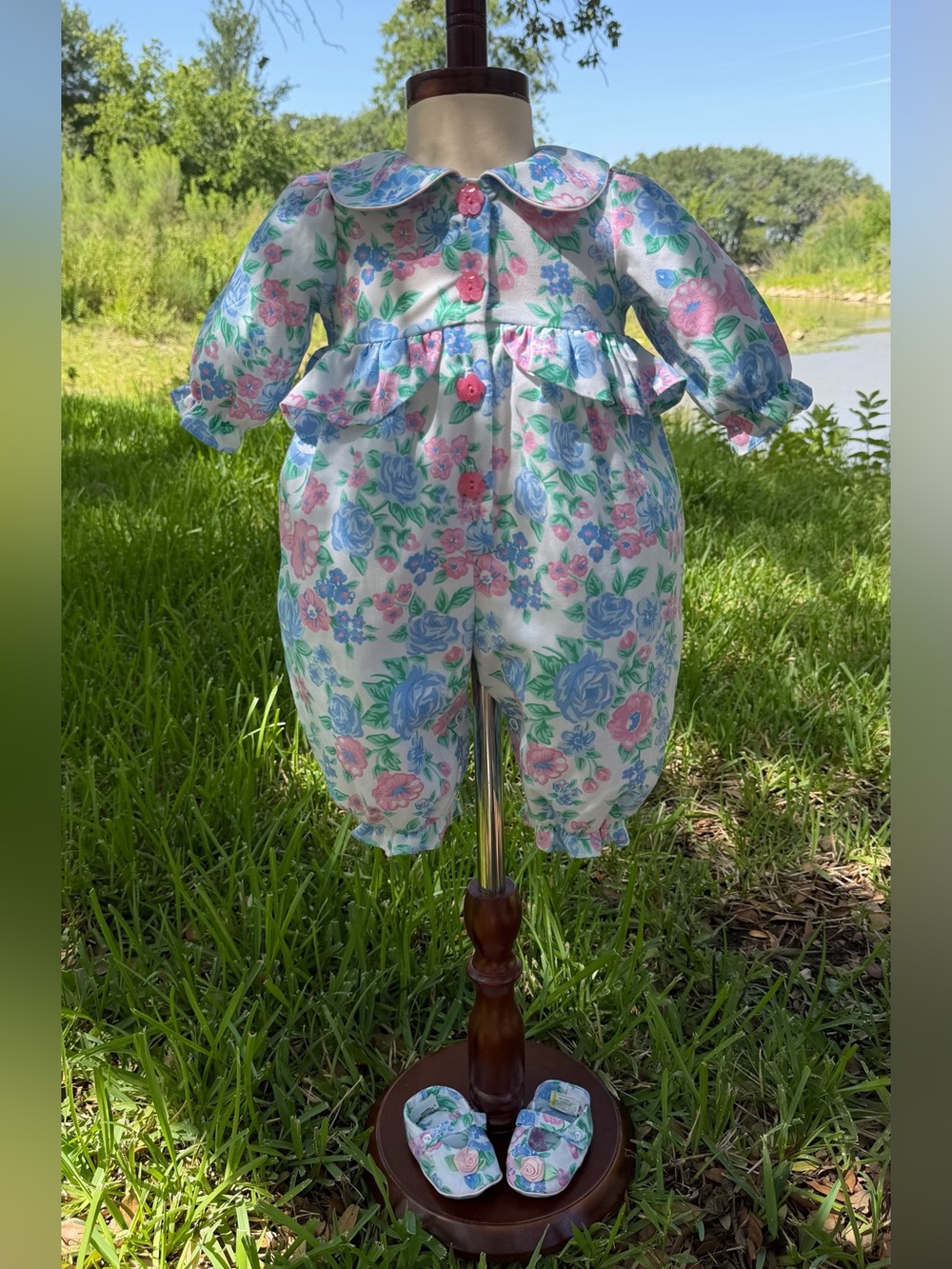 Vintage Floral Baby Romper with matching shoes
